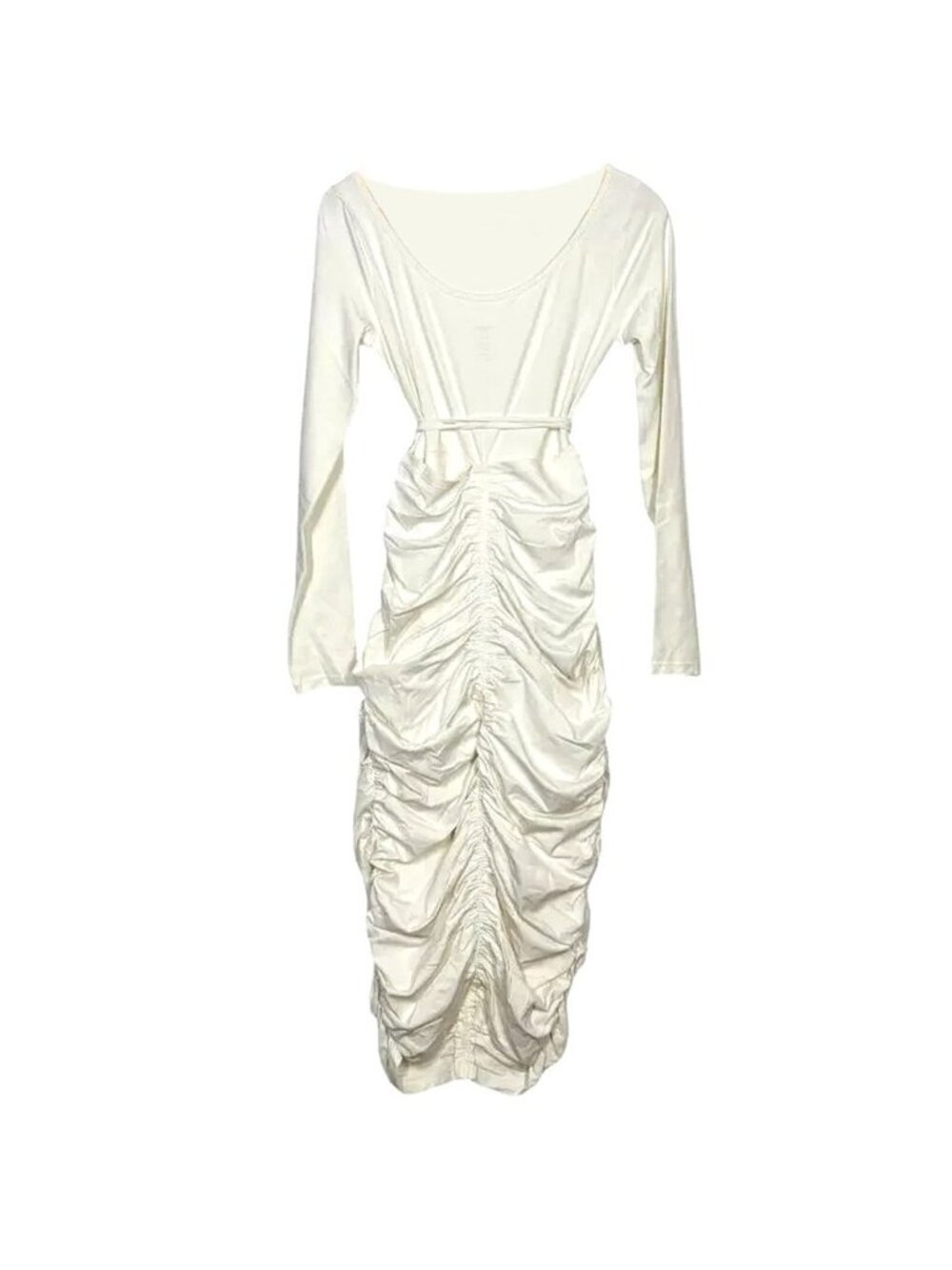 Girlfriend Collective White Andi Ruched Midi Dress Long Sleeve Medium #6240